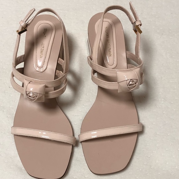 New Stuart Weitzman BeigeRosetta Block Heel sandal - Picture 2 of 7